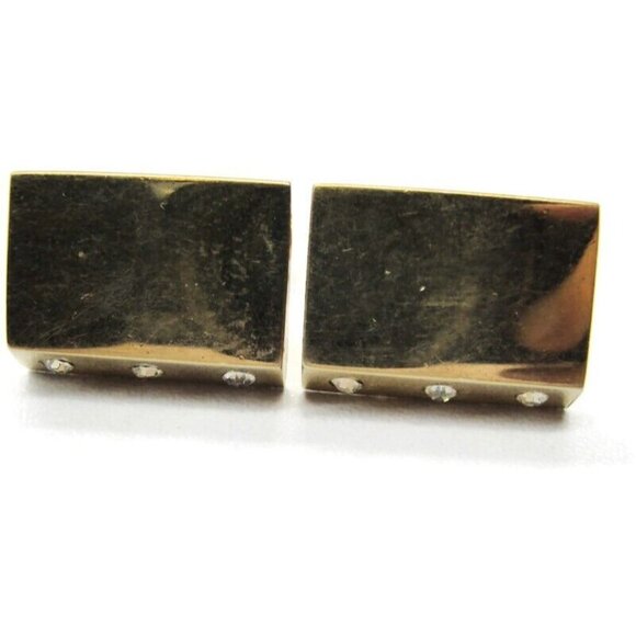 Swank Cufflinks Gold-Tone Rectangular Rhinestone Tux Shirt Dress Suit Vintage - Picture 4 of 9